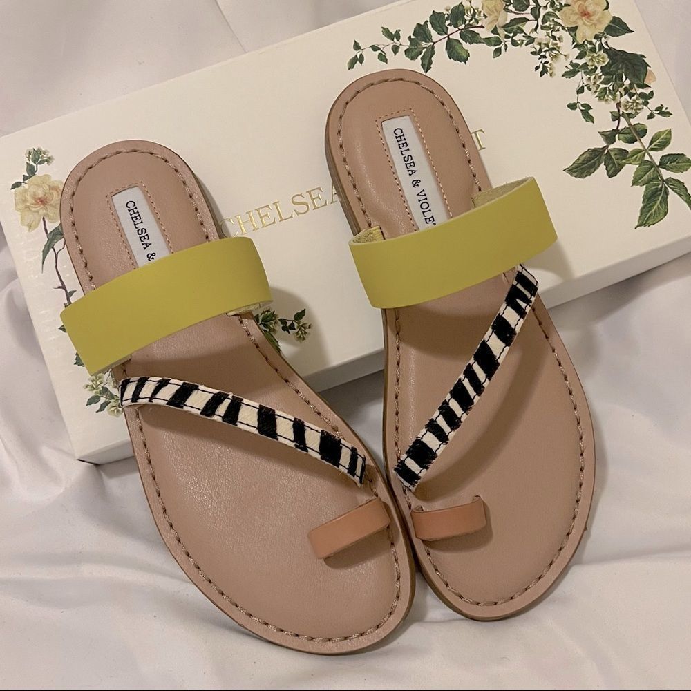 Chelsea & Violet Bling Zebra Haircalf Toe Ring Sandals